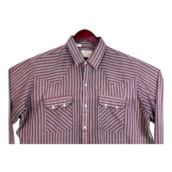 Vintage Dee Cee Western Shirt Mens 15-35 Red Gray Pearl Snap Cowboy USA Made - Picture 2 of 16